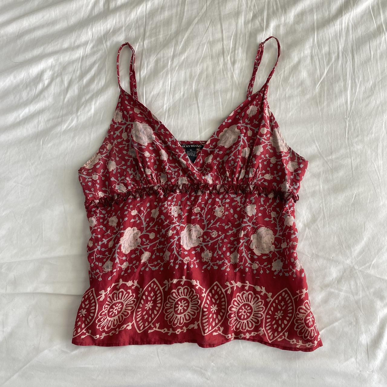 Lucky Brand red cotton cami Beaded fringe under the - Depop