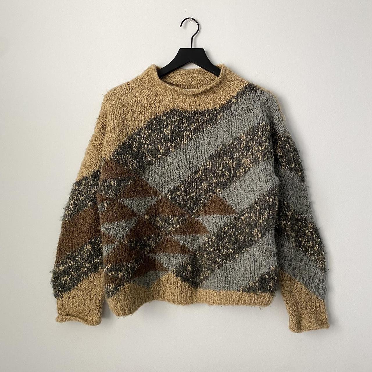 Vintage knit sweater Geometric stripes and... - Depop
