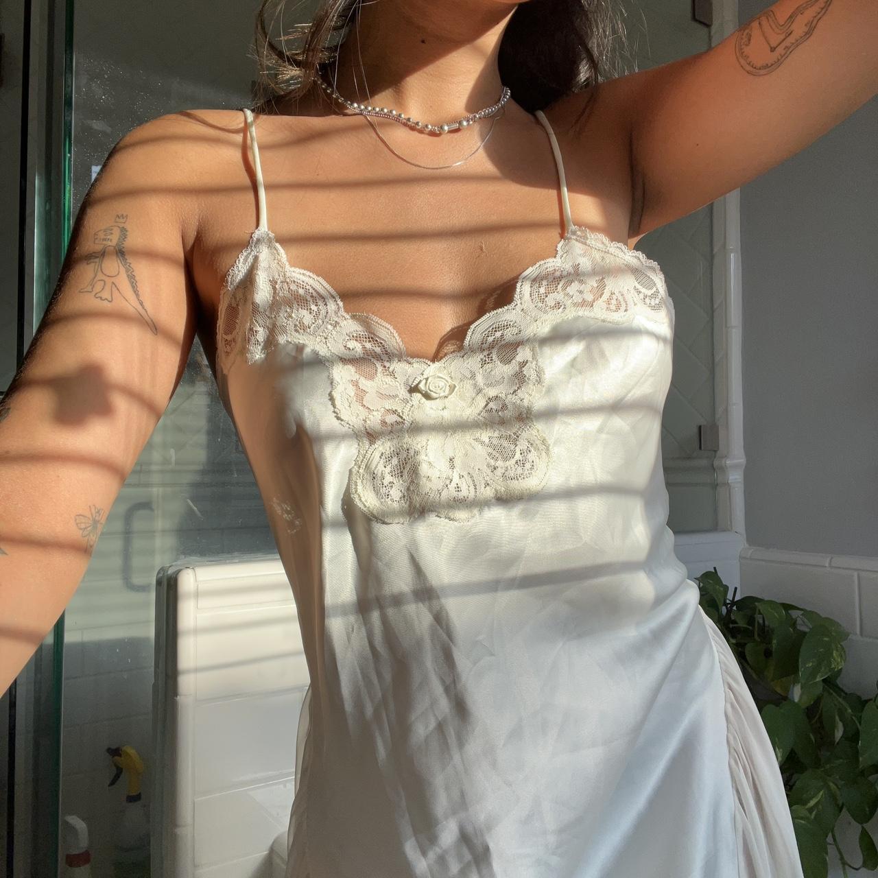 Beautiful white satin vintage corset / bustier with - Depop