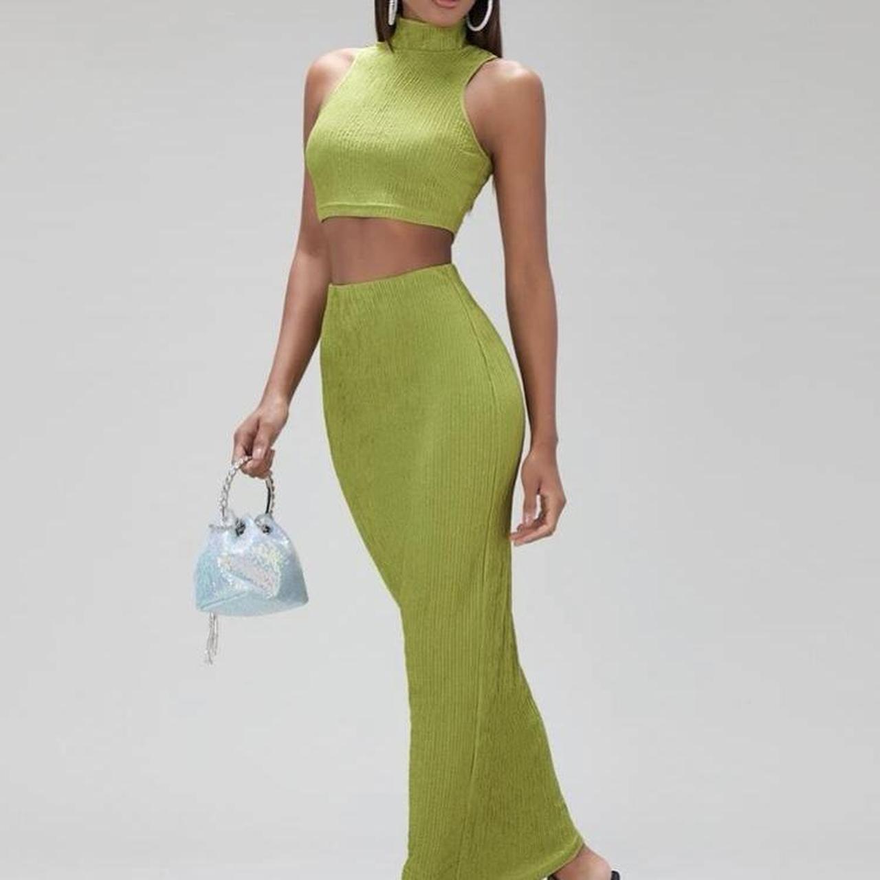 SHEIN Lime Green two piece set. High Neck crop &... Depop