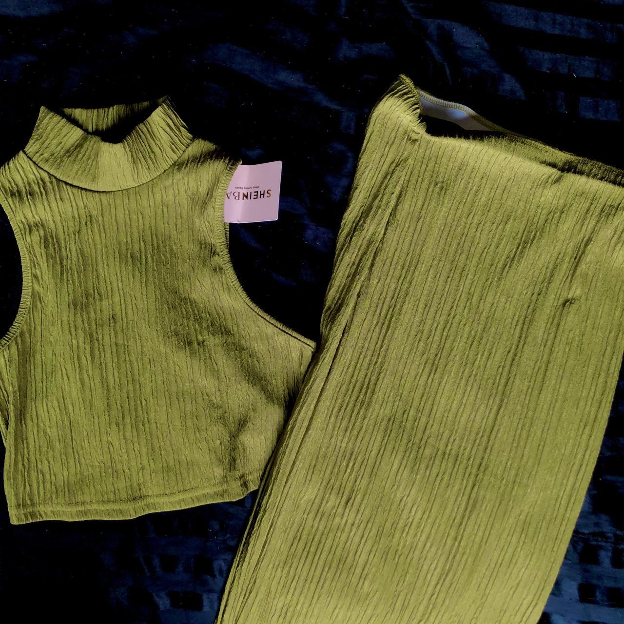 SHEIN Lime Green two piece set. High Neck crop &... Depop