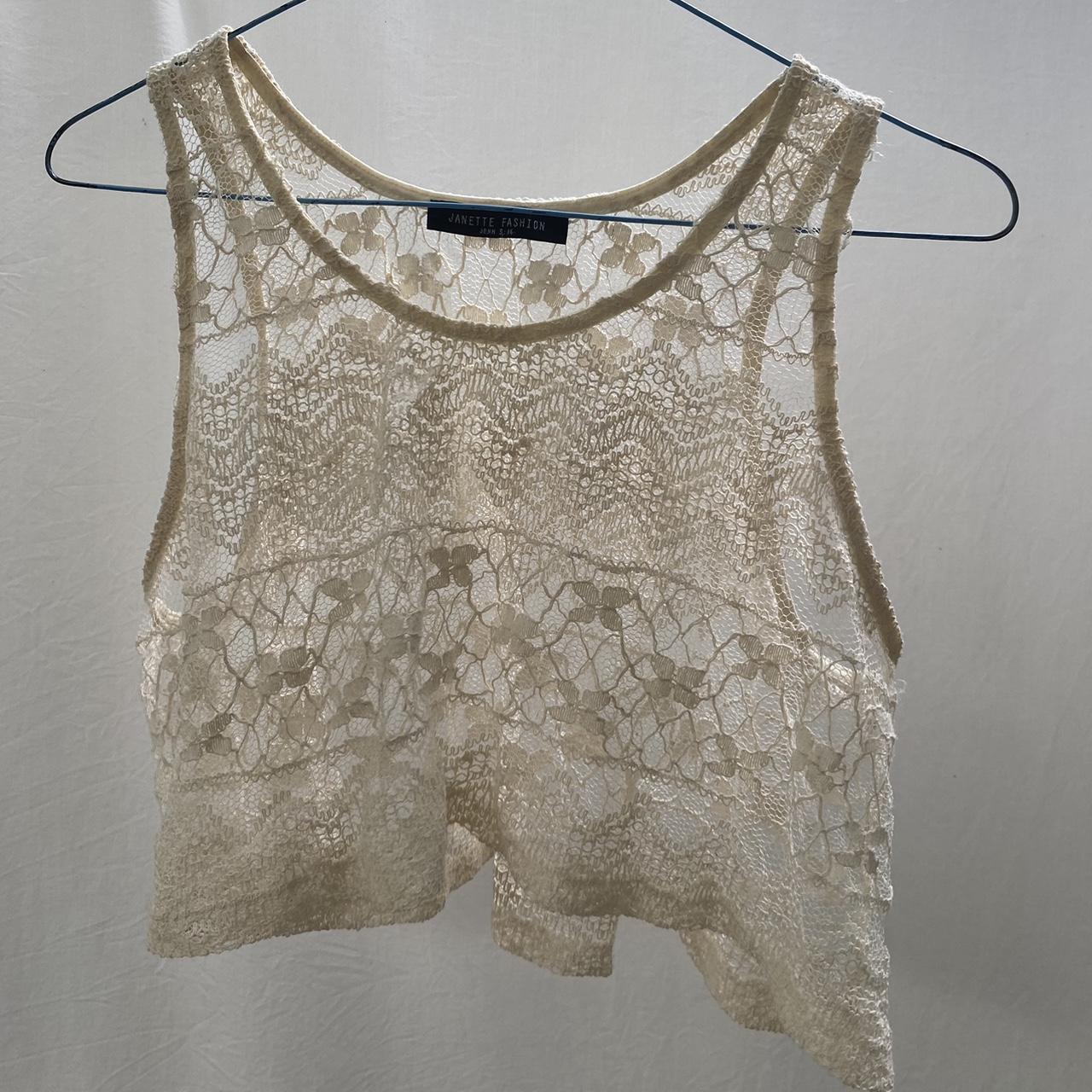 Cropped lace top in cream Beautifully patterned-... - Depop