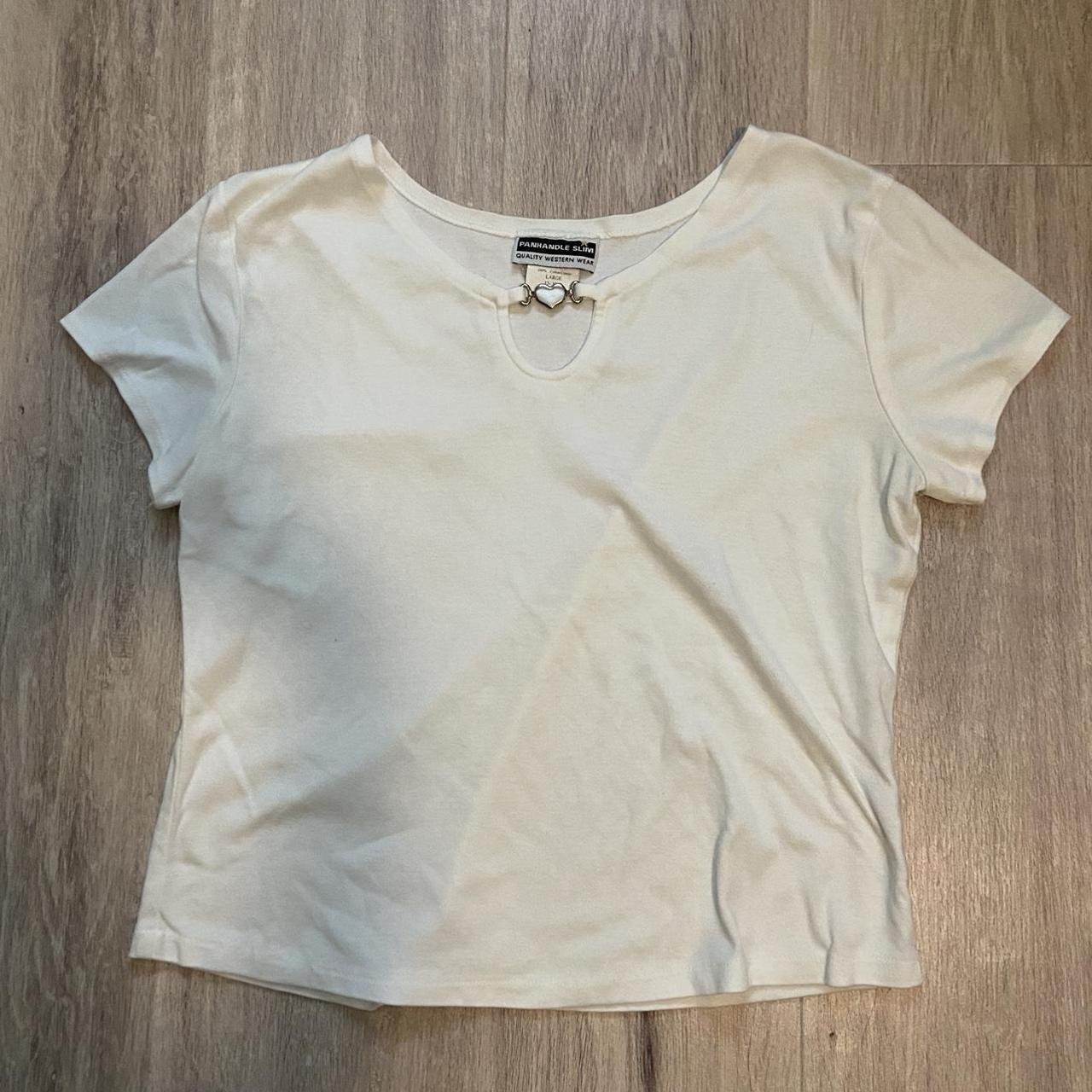 Panhandle Women's Silver and White Shirt | Depop