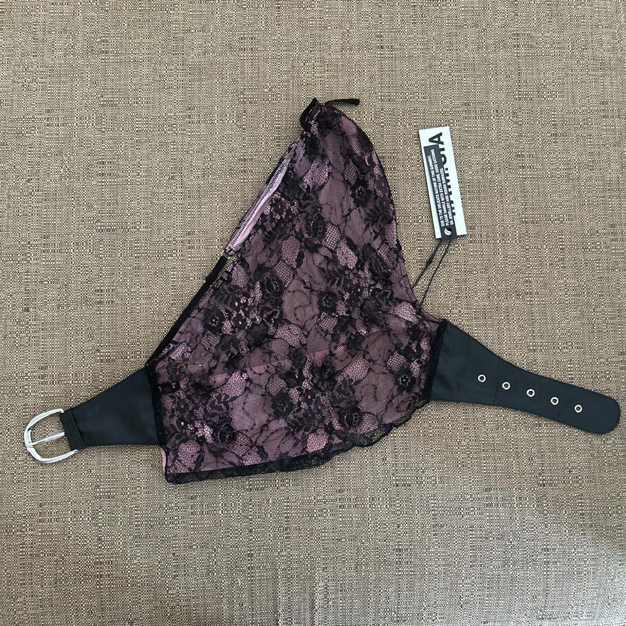 iamgia narae lace pink top with faux leather belt - Depop