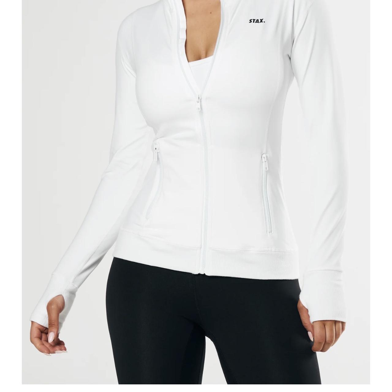 Stax white full zip long sleeve workout top Great... - Depop