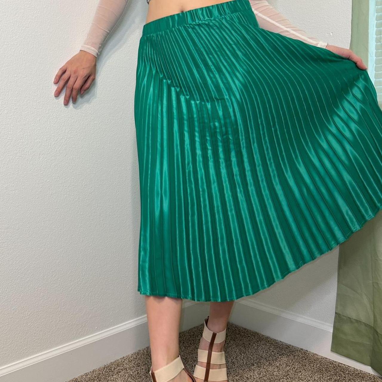 Vibrant green midi skirt with pleated detail!... - Depop