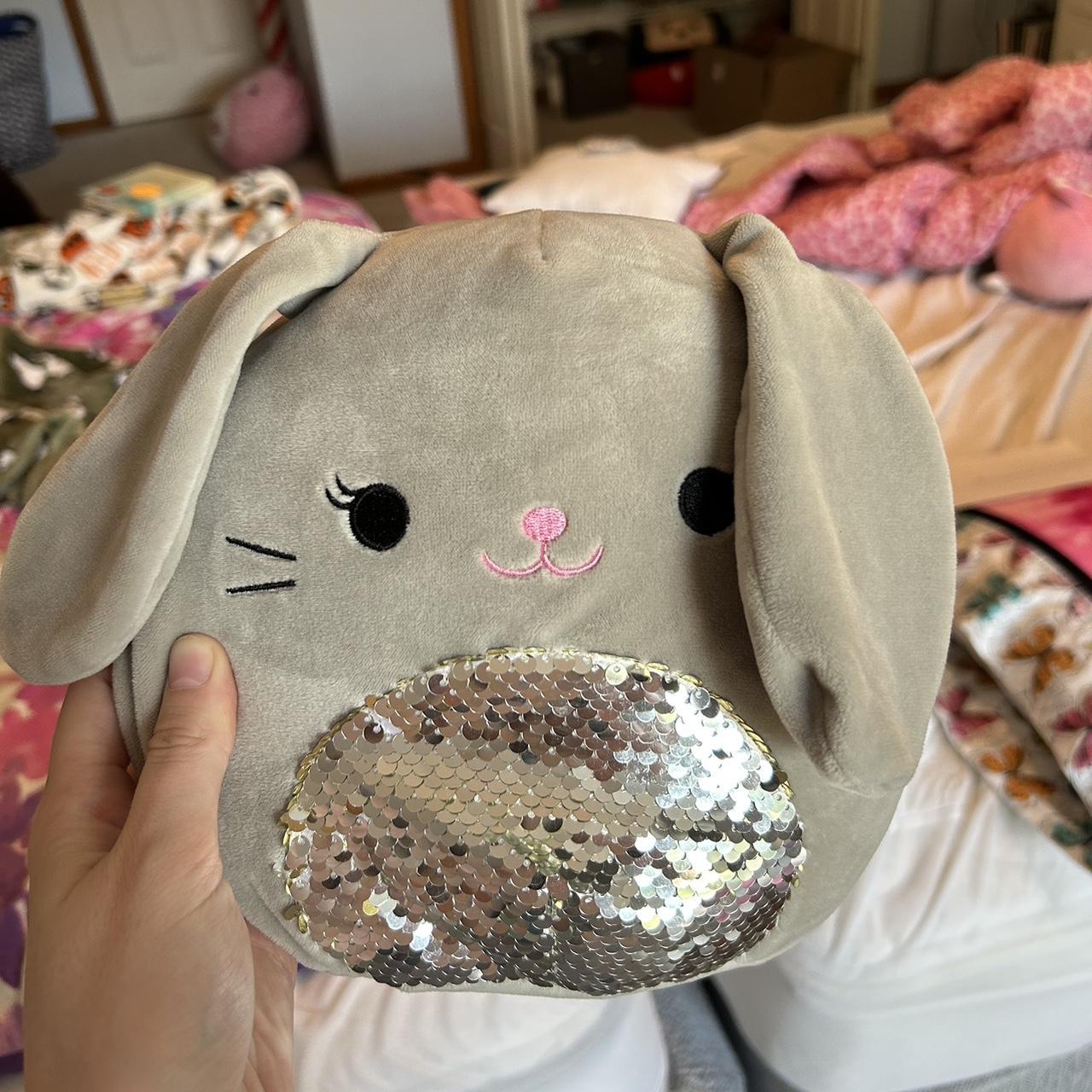 squishmallow grey sequin bunny, 8 inch, perfect... Depop