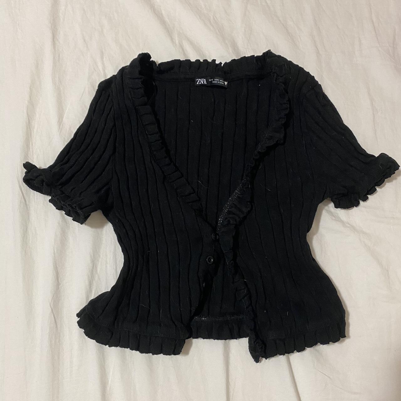 - zara ribbed button up top - size small - no... - Depop