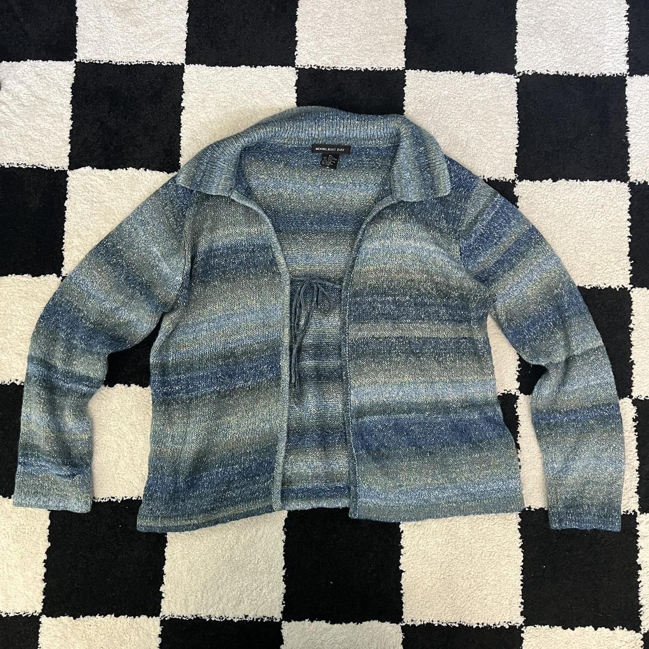 vintage blue striped cardigan ties in the front... Depop