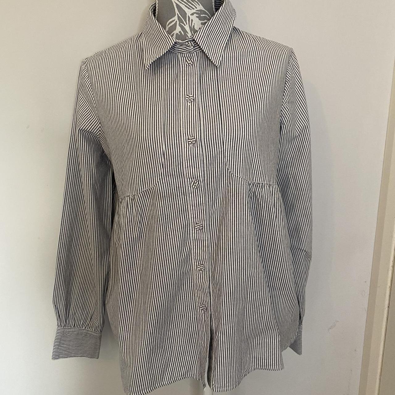 Part two pinstripe blouse size 12 grey and white... - Depop