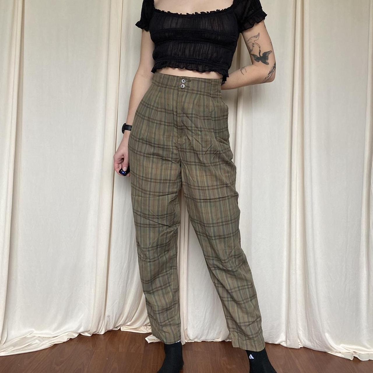 High waisted best sale green plaid pants