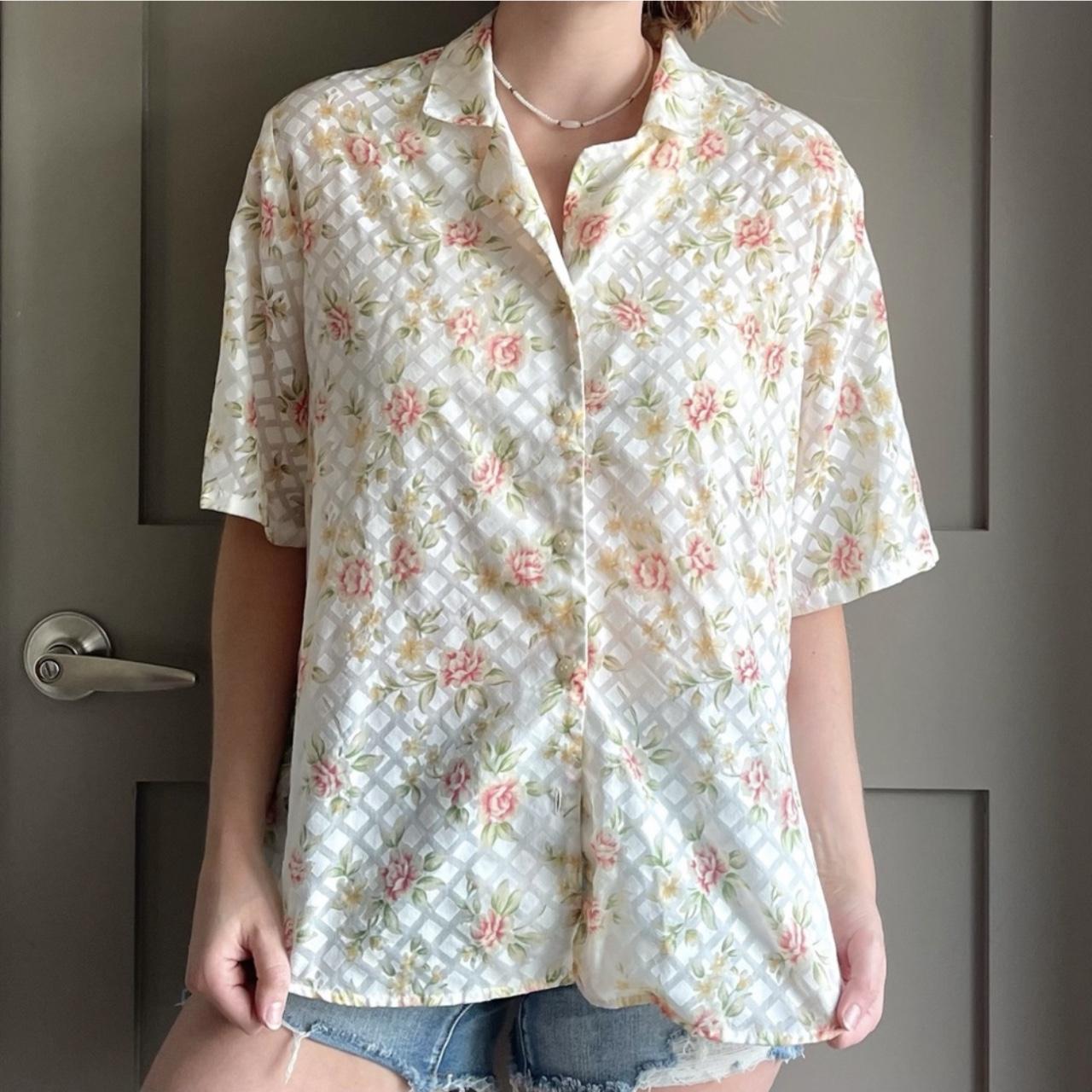 Vintage floral semi-sheer patterned button down | Depop