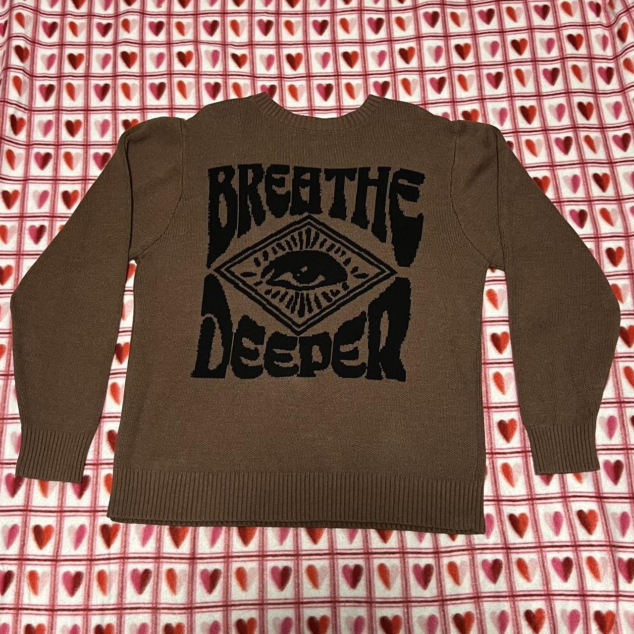 Brown and Black “Breathe Deeper” Sweater with photo... - Depop