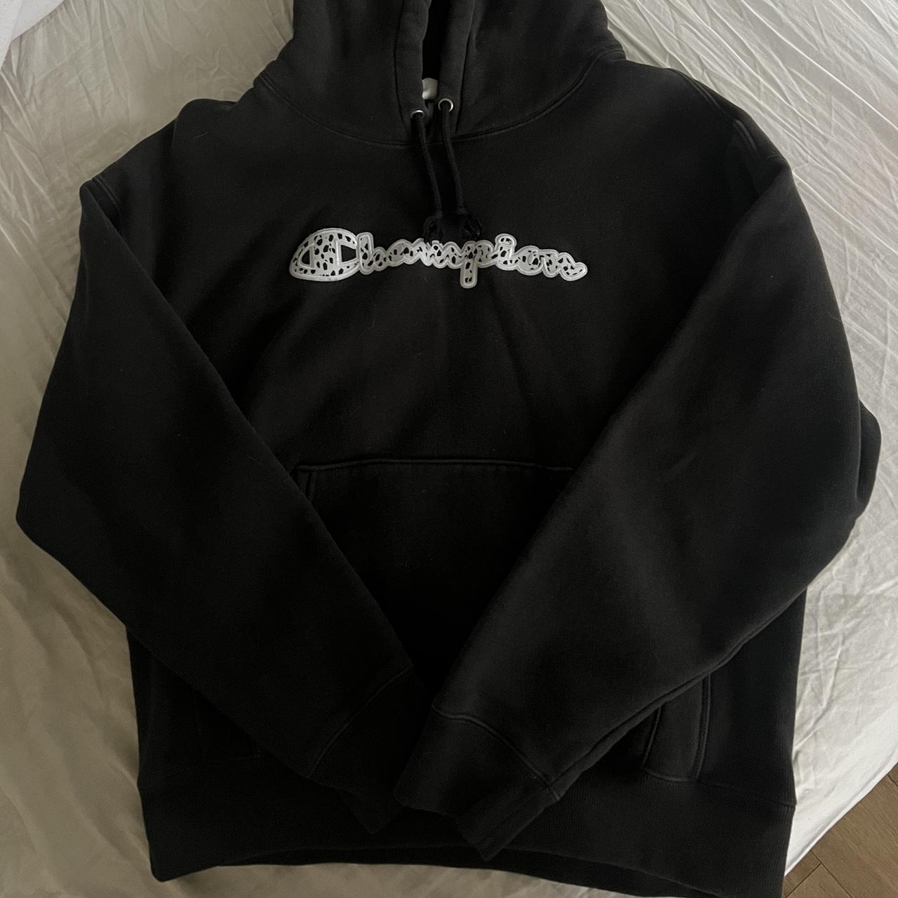 super cute and comfy black champion hoodie great. Depop