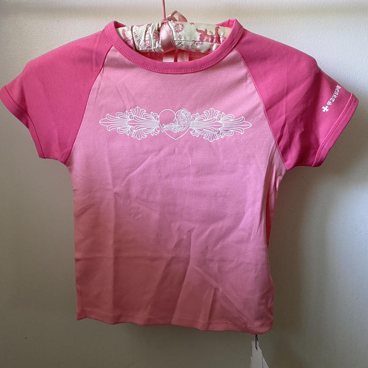 Chrome Hearts Women's Pink and White T-shirt | Depop