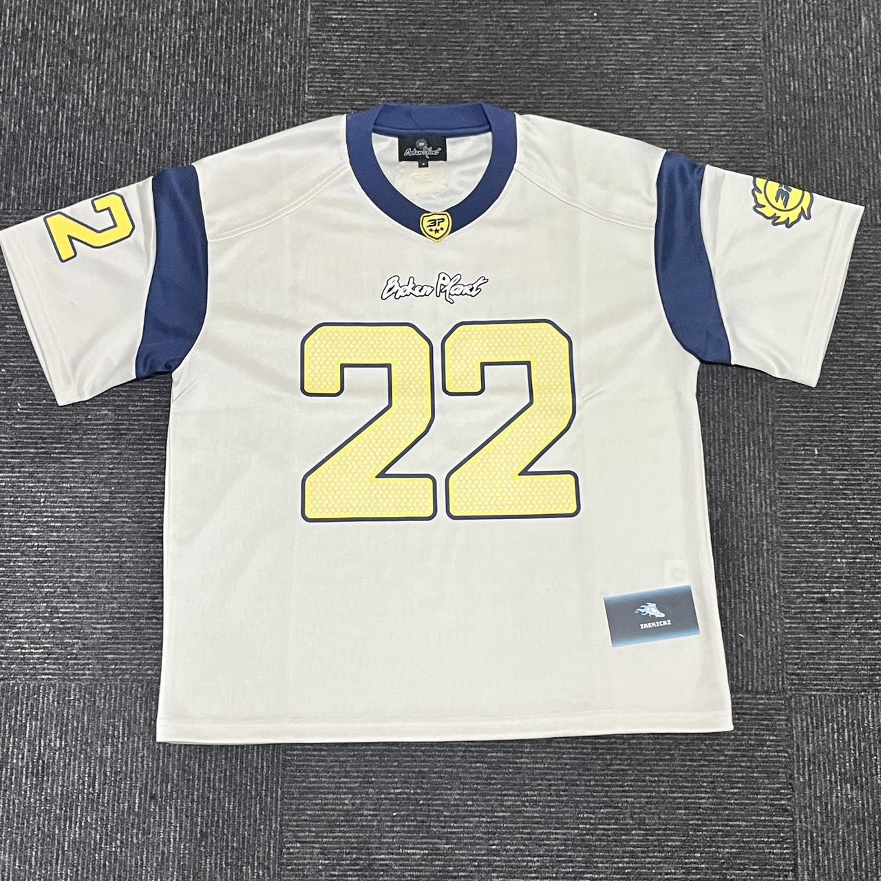 Broken Planet Market Football Jersey (white) Blue | Depop