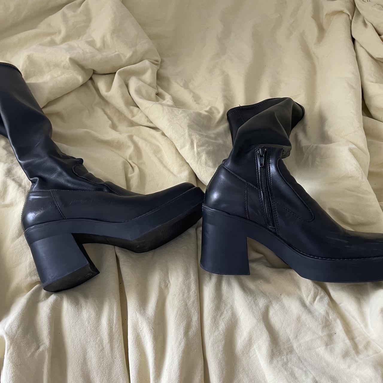 Miista black leather knee high boots! Chunky heel.... - Depop