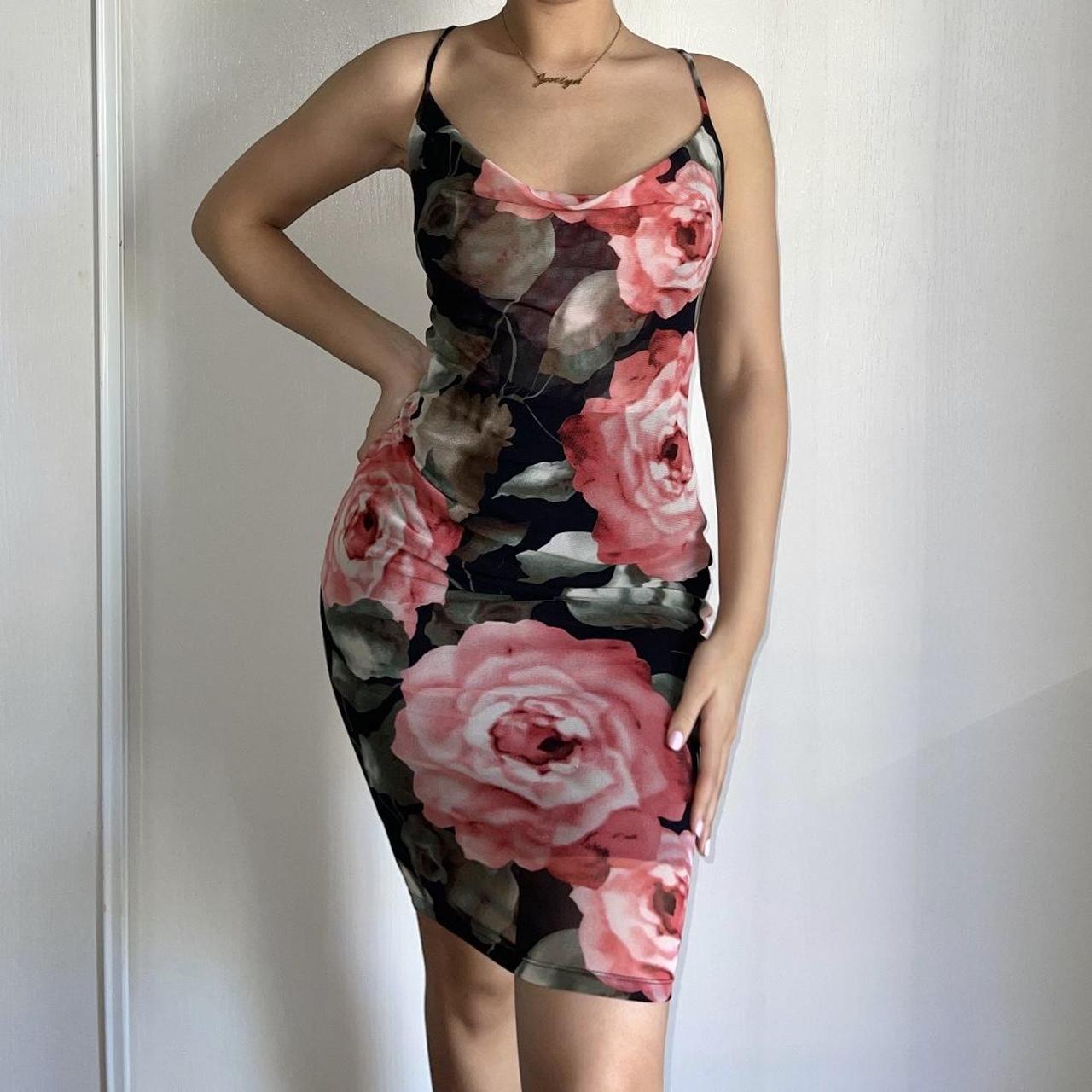 Vintage Rose Mesh Midi Dress - in great condition no... - Depop