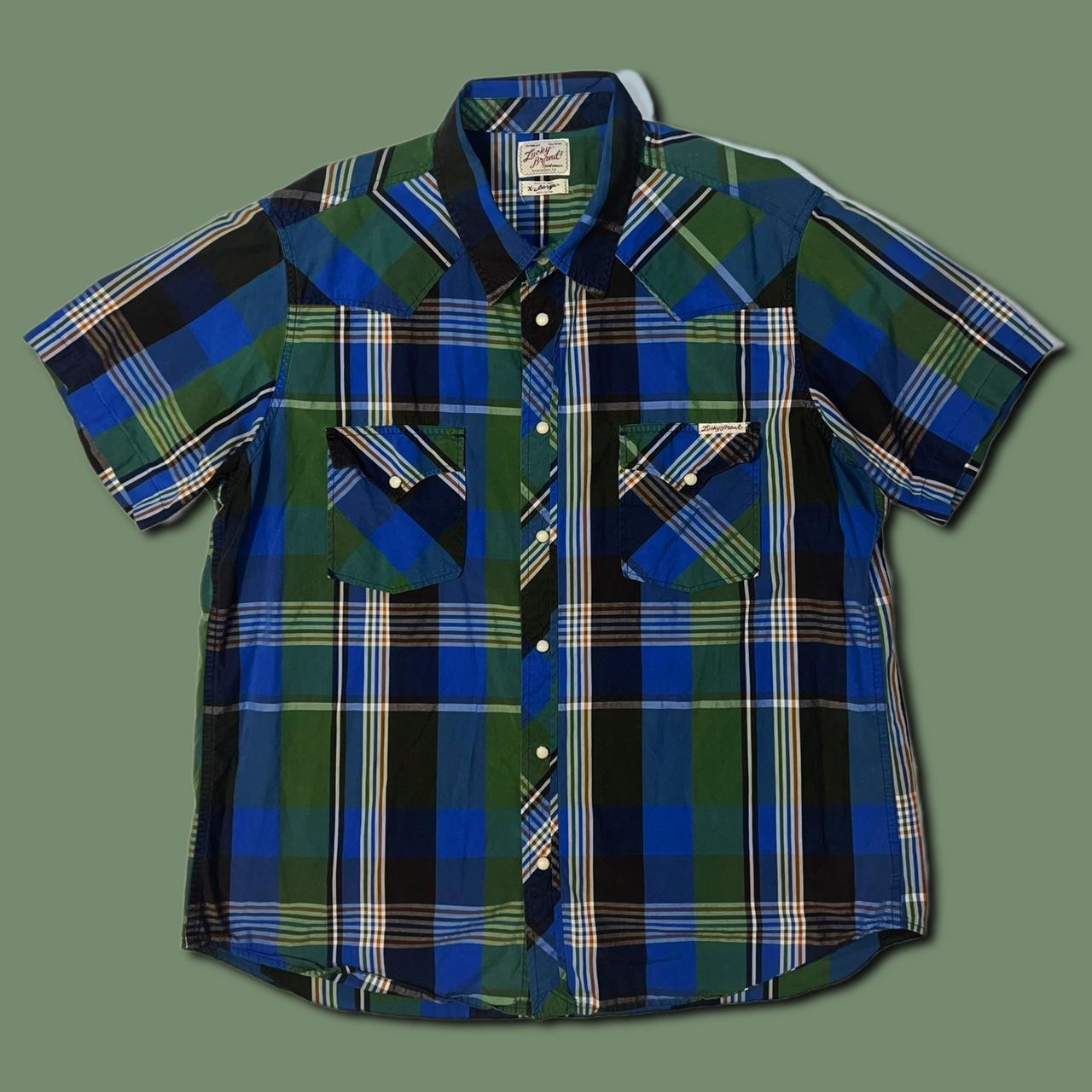 Lucy Men's Blue and Green Shirt | Depop