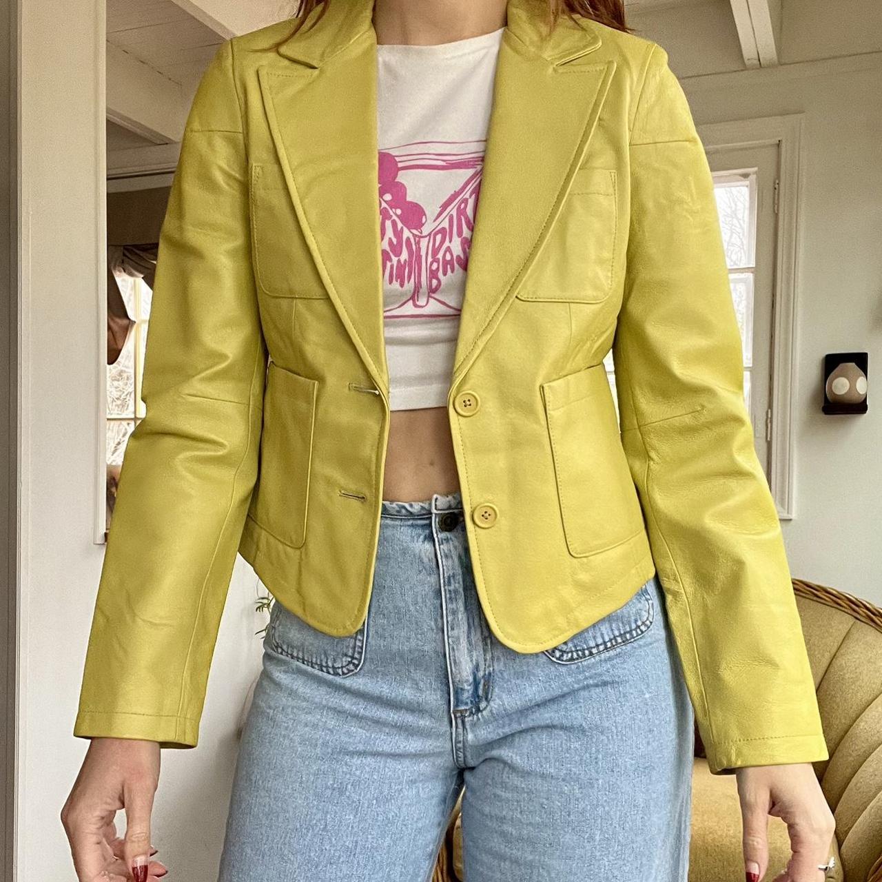 Light yellow outlet leather jacket