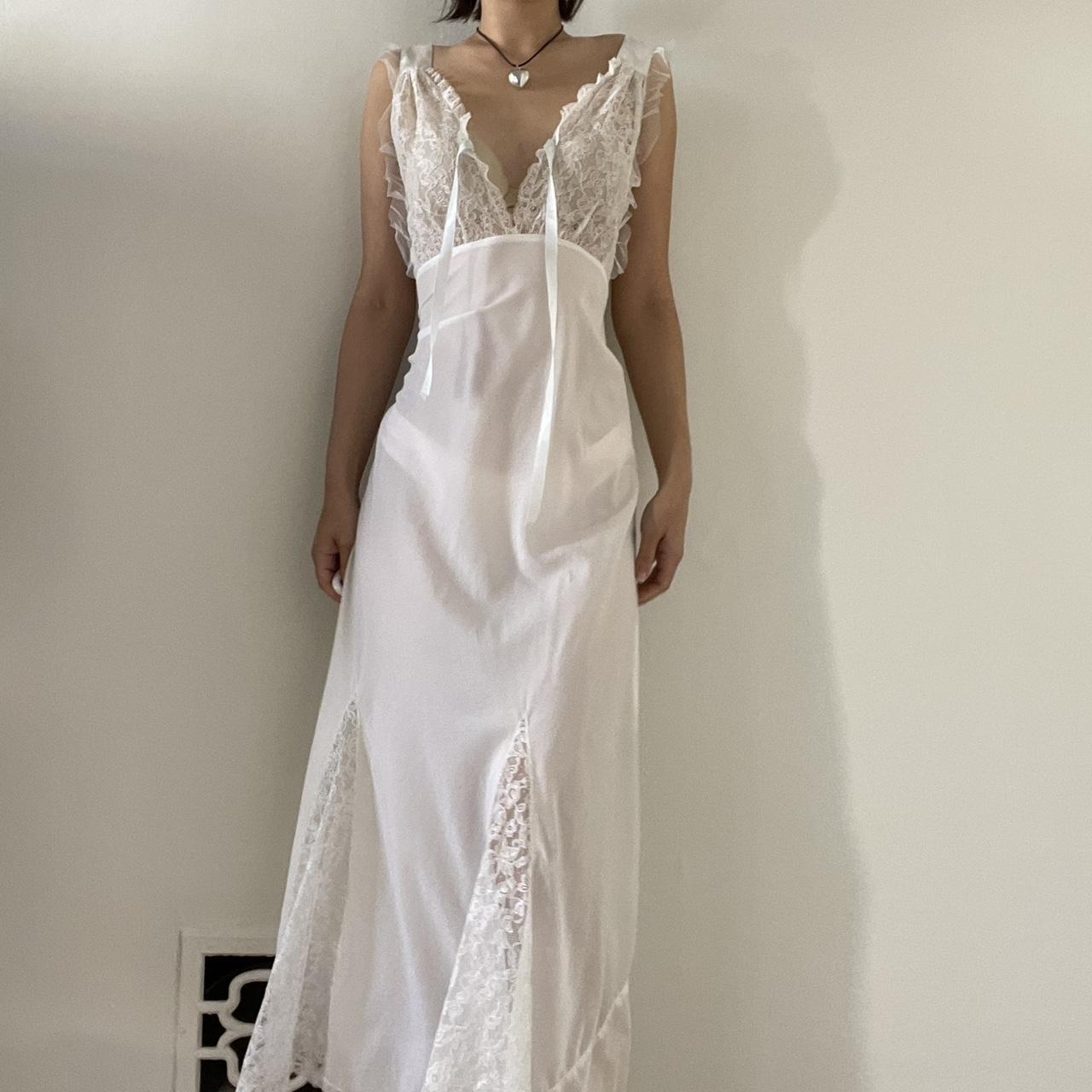 Gorgeous vintage white maxi slip dress. Lace bust +... - Depop