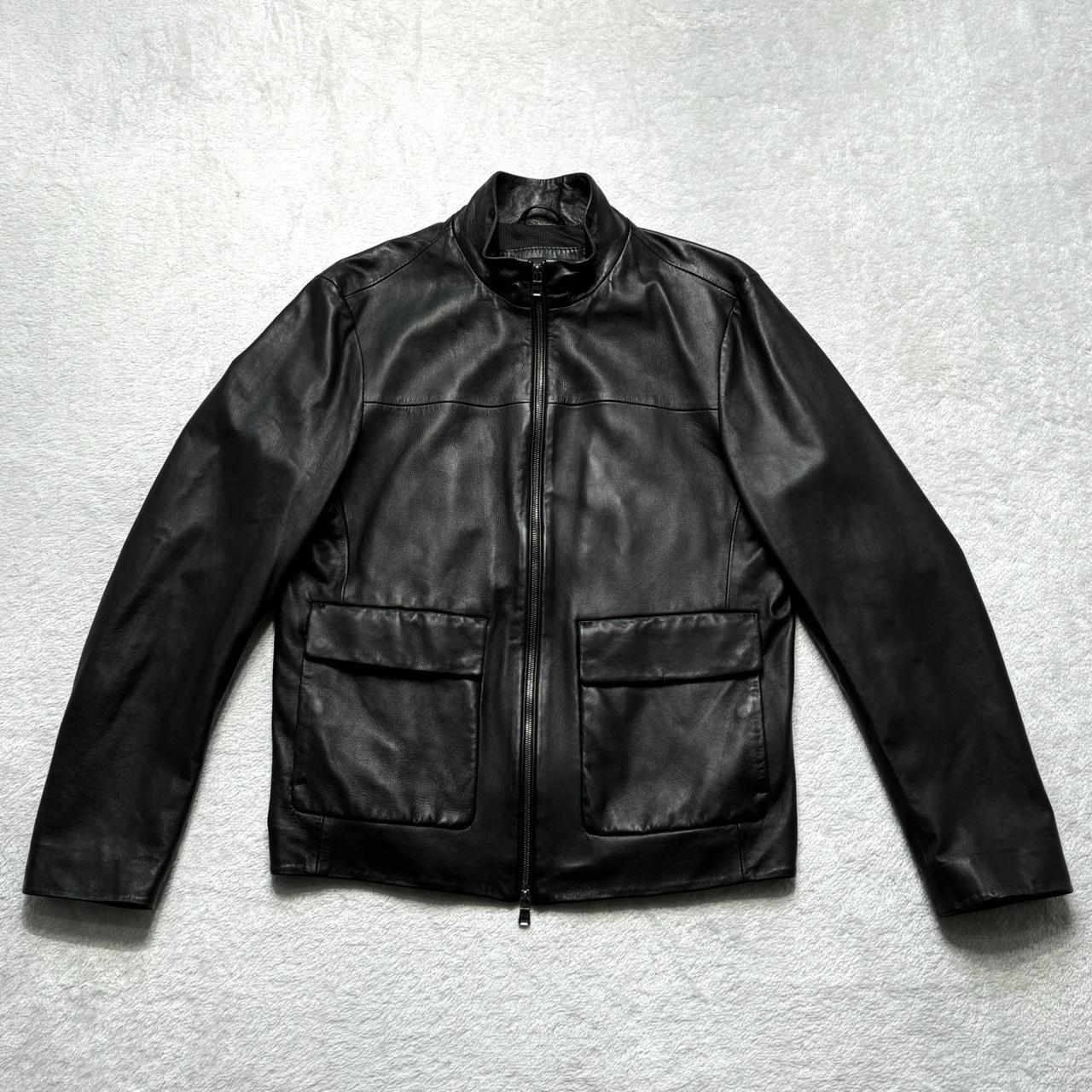 Hugo boss men's black deals leather jacket