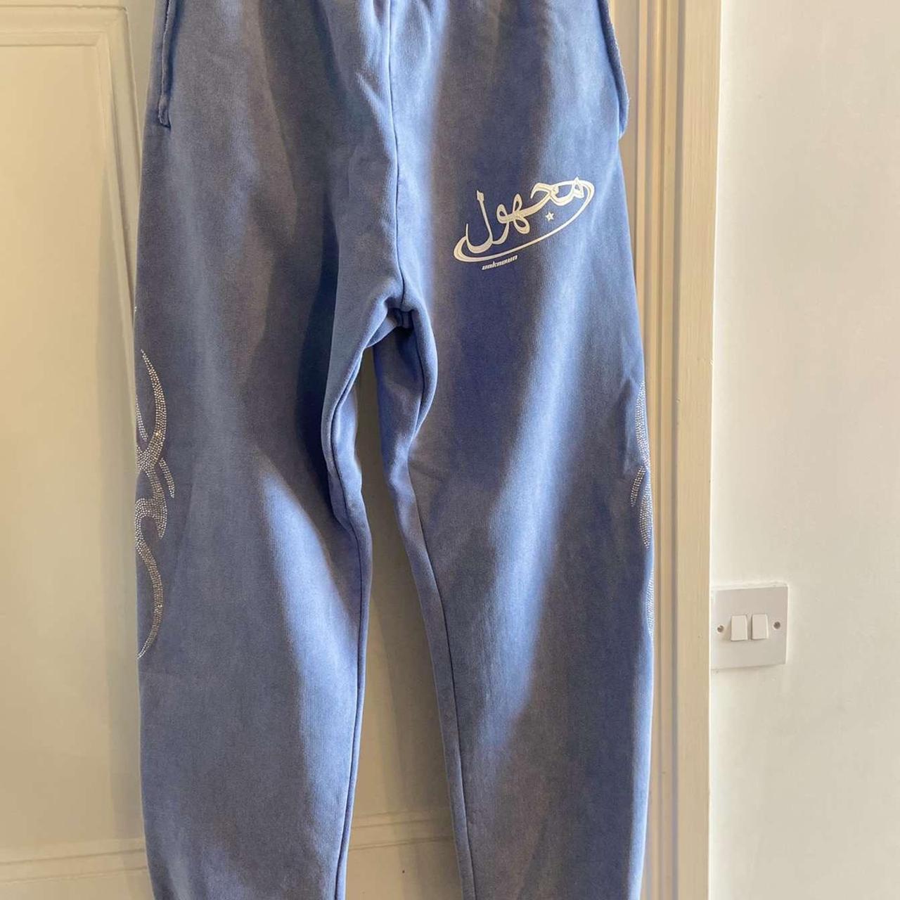 Unknown London stone washed blue joggers with... Depop