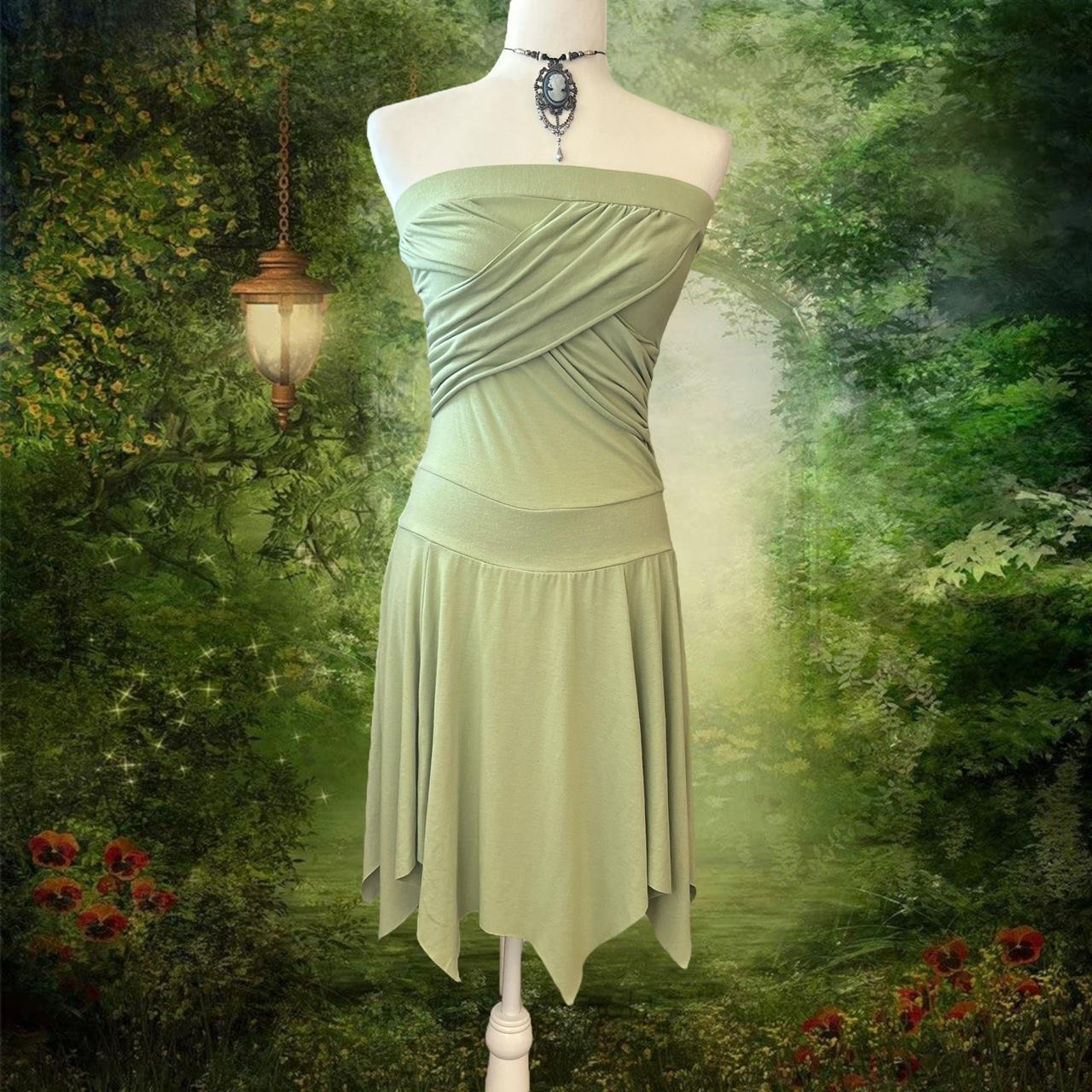 2000s tinker bell princess fairy dress sage green... - Depop