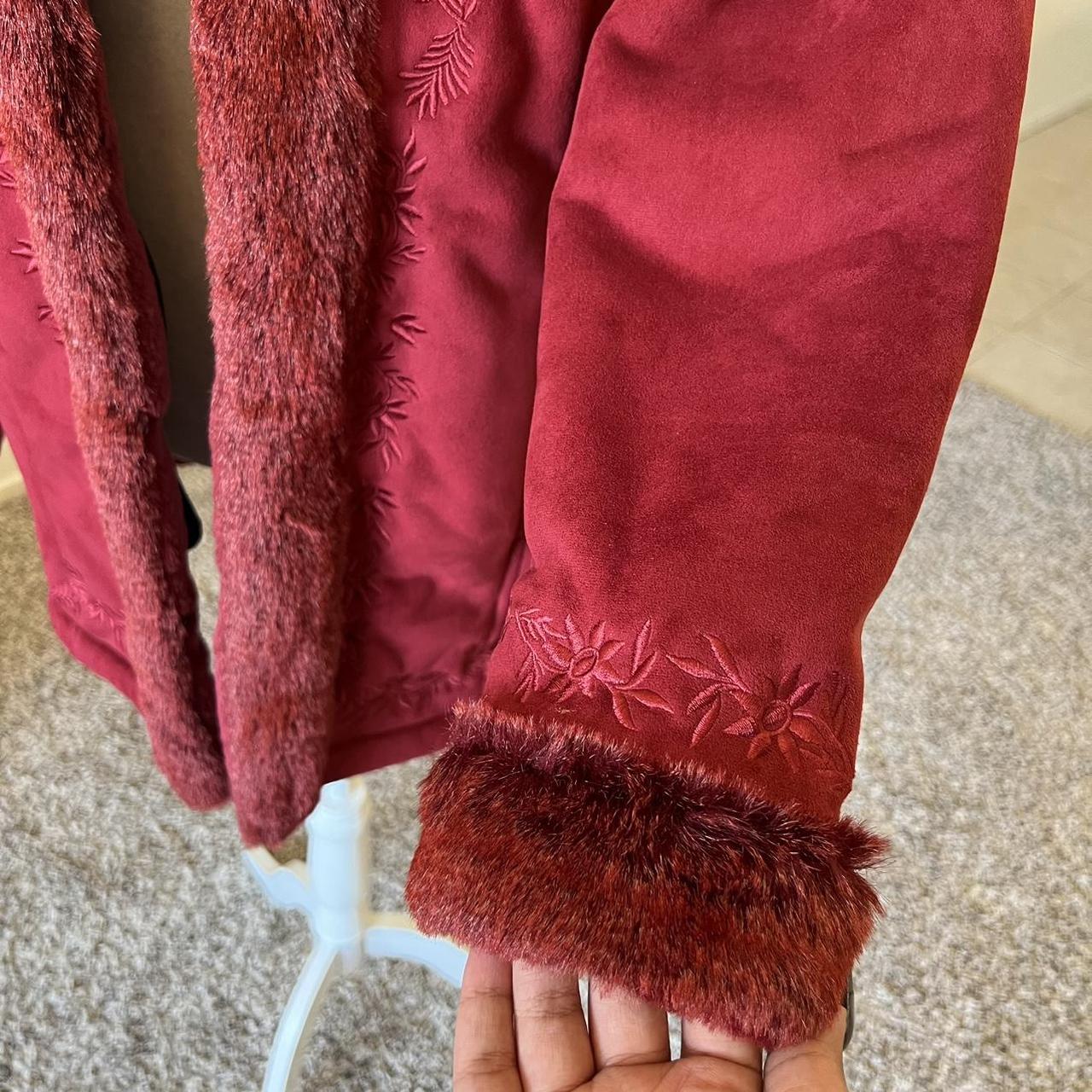 vintage suede penny lane coat burgundy floral... Depop