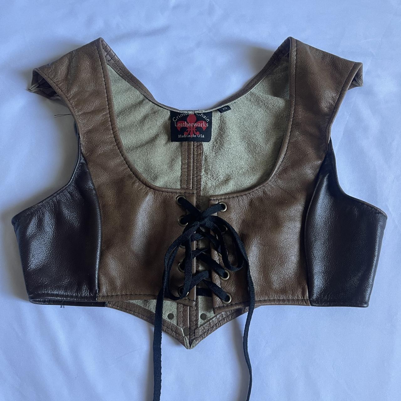Brown leather corset vest 100 authentic leather... Depop