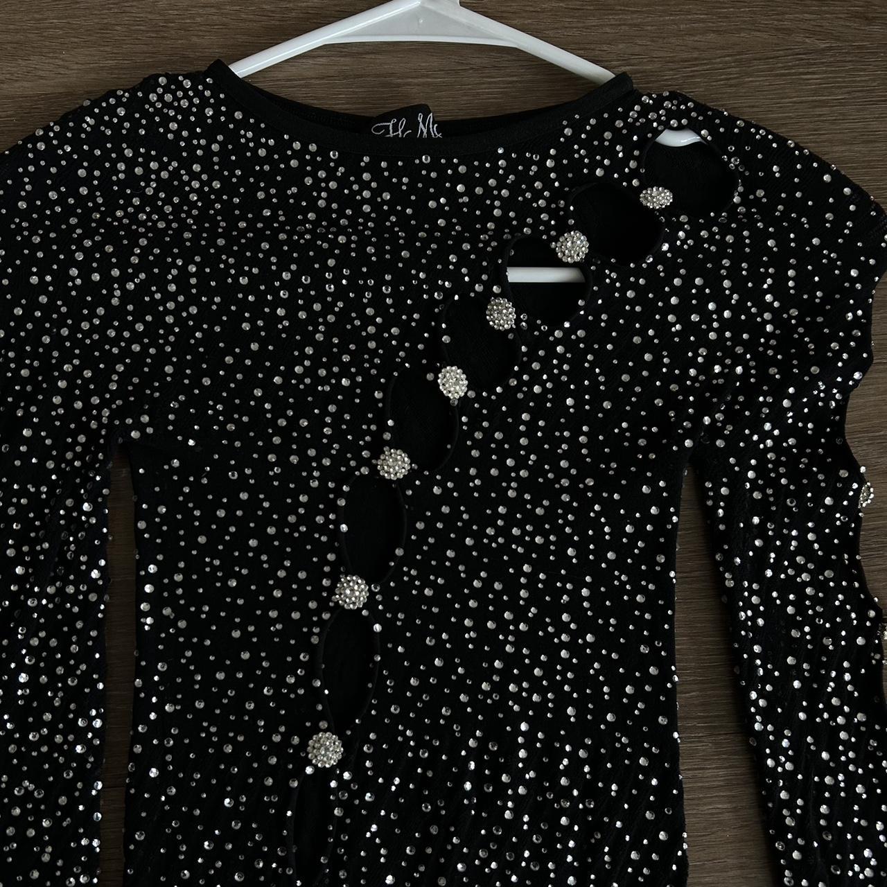 Black Rhinestone Studded Cut Out Long Sleeve - Depop