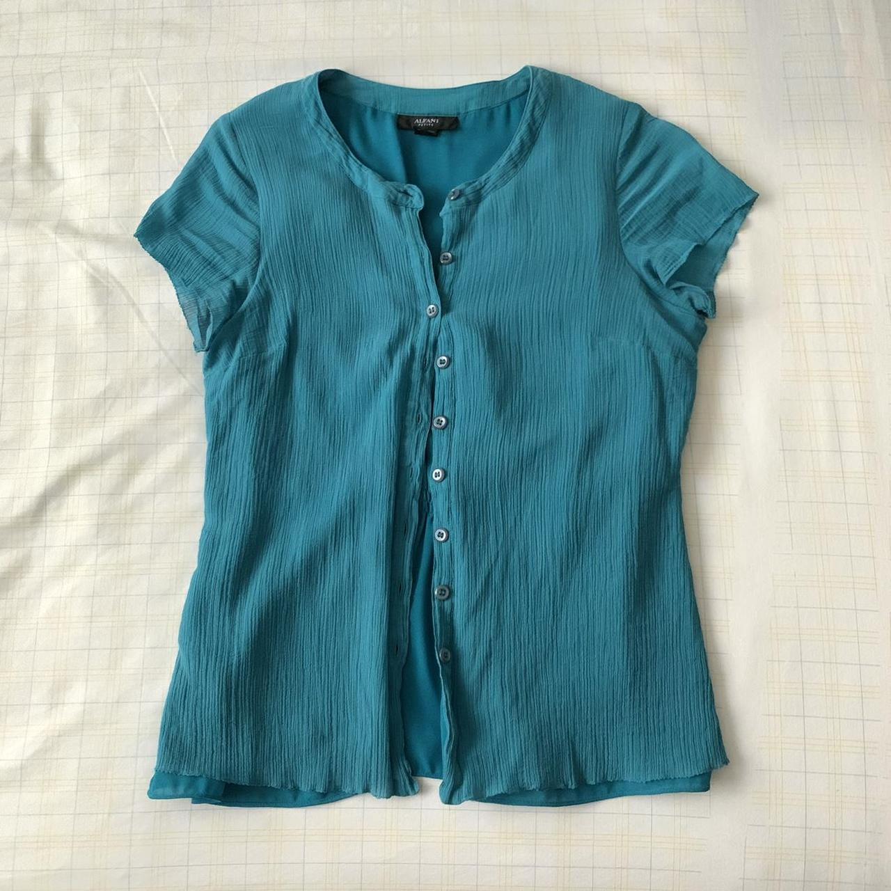 teal button up shirt size: small-medium - Depop