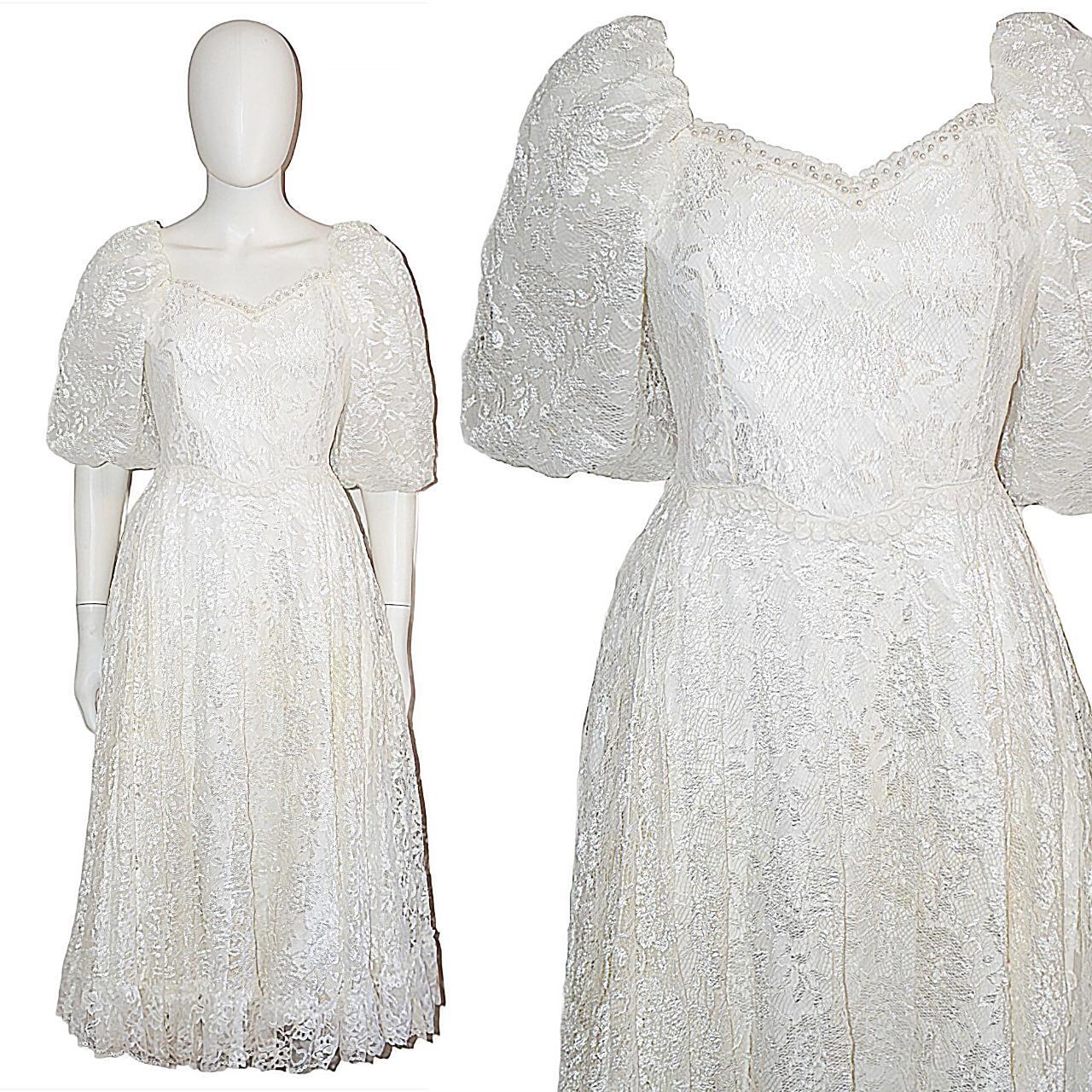 VINTAGE Victorian White Wedding Sheer Lace Puff... - Depop