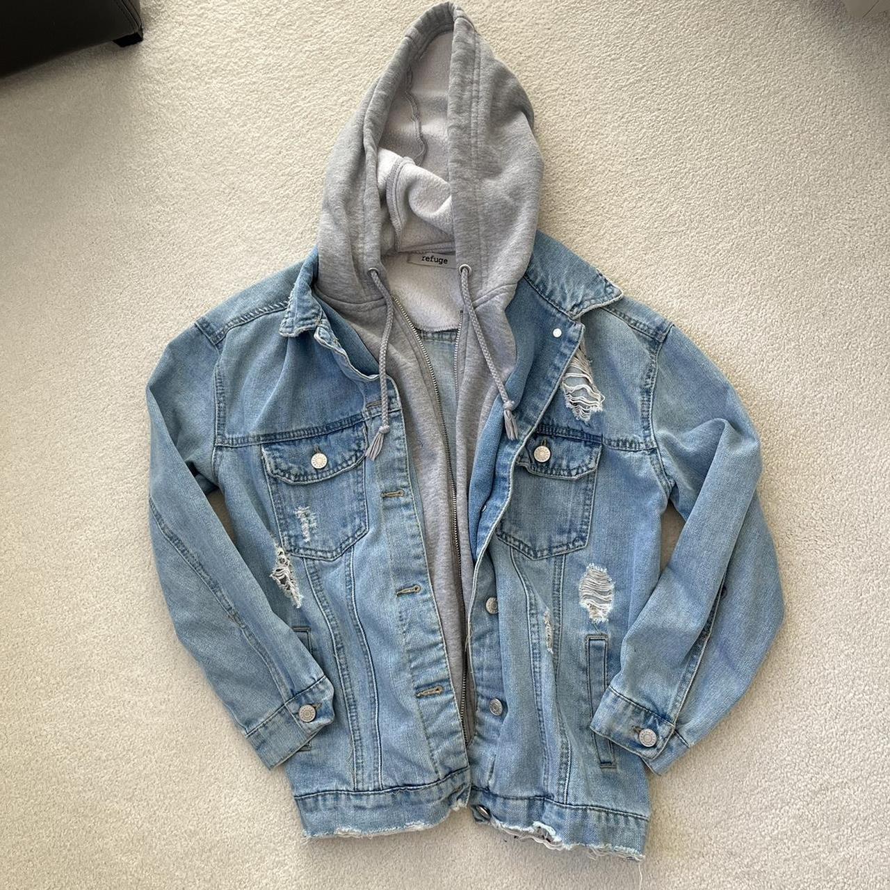 Jean jacket with built in hoodie best sale