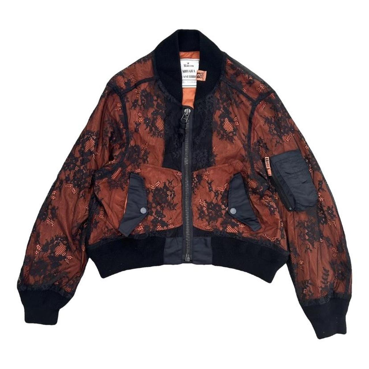 Maison Mihara Yasuhiro orange and black lace bomber. Depop