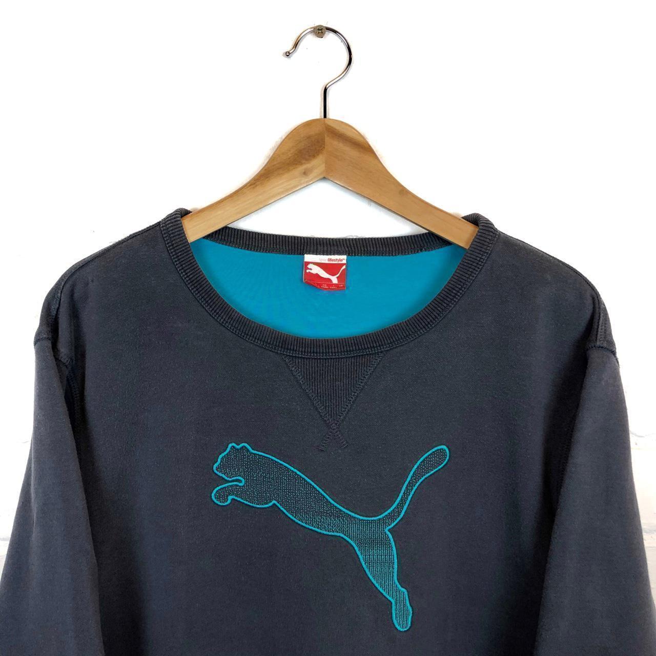 Puma sweatshirt embroidered spellout logo l Navy... - Depop