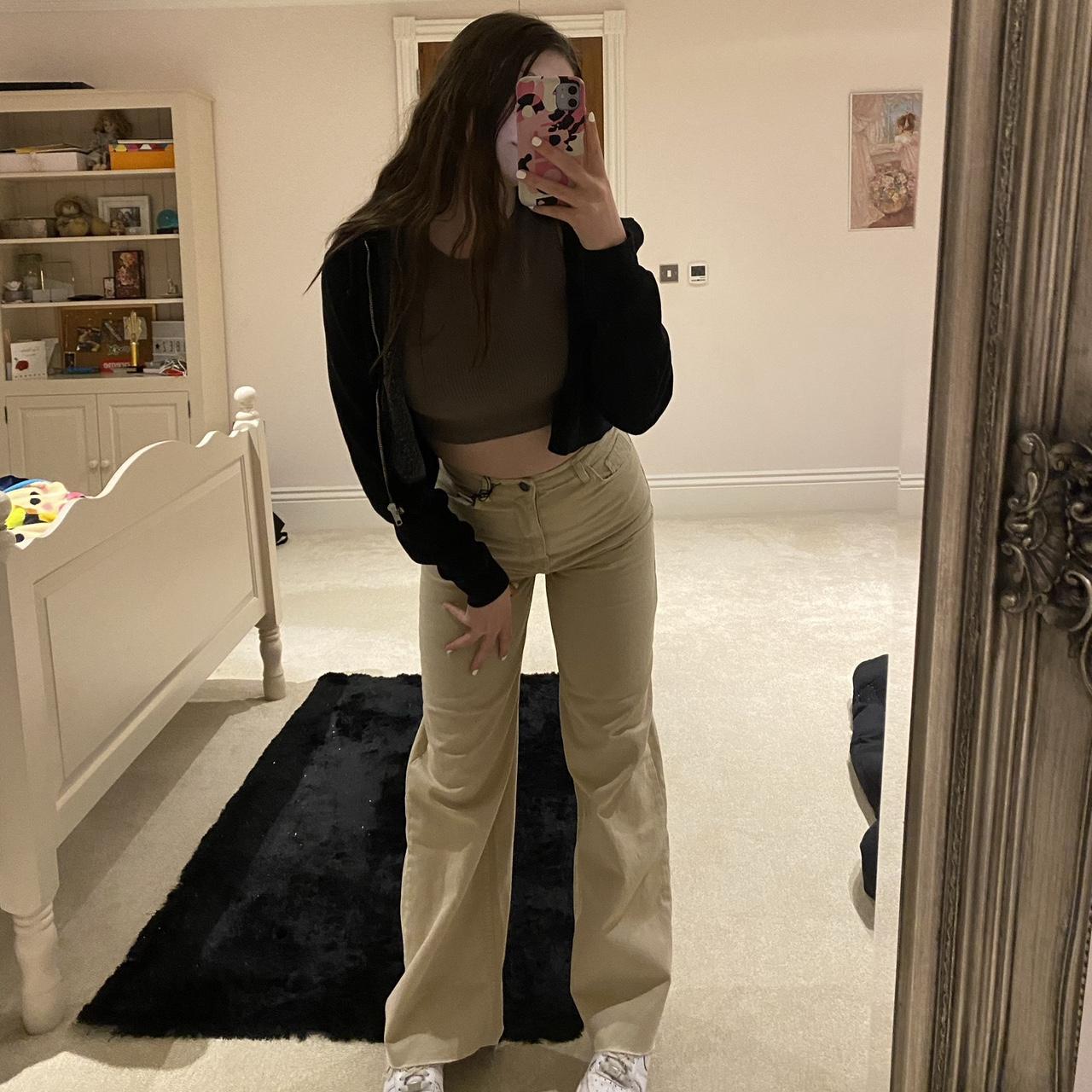 Subdued Super Wide Leg Jeans. Tan. Like new. Size 8 - Depop