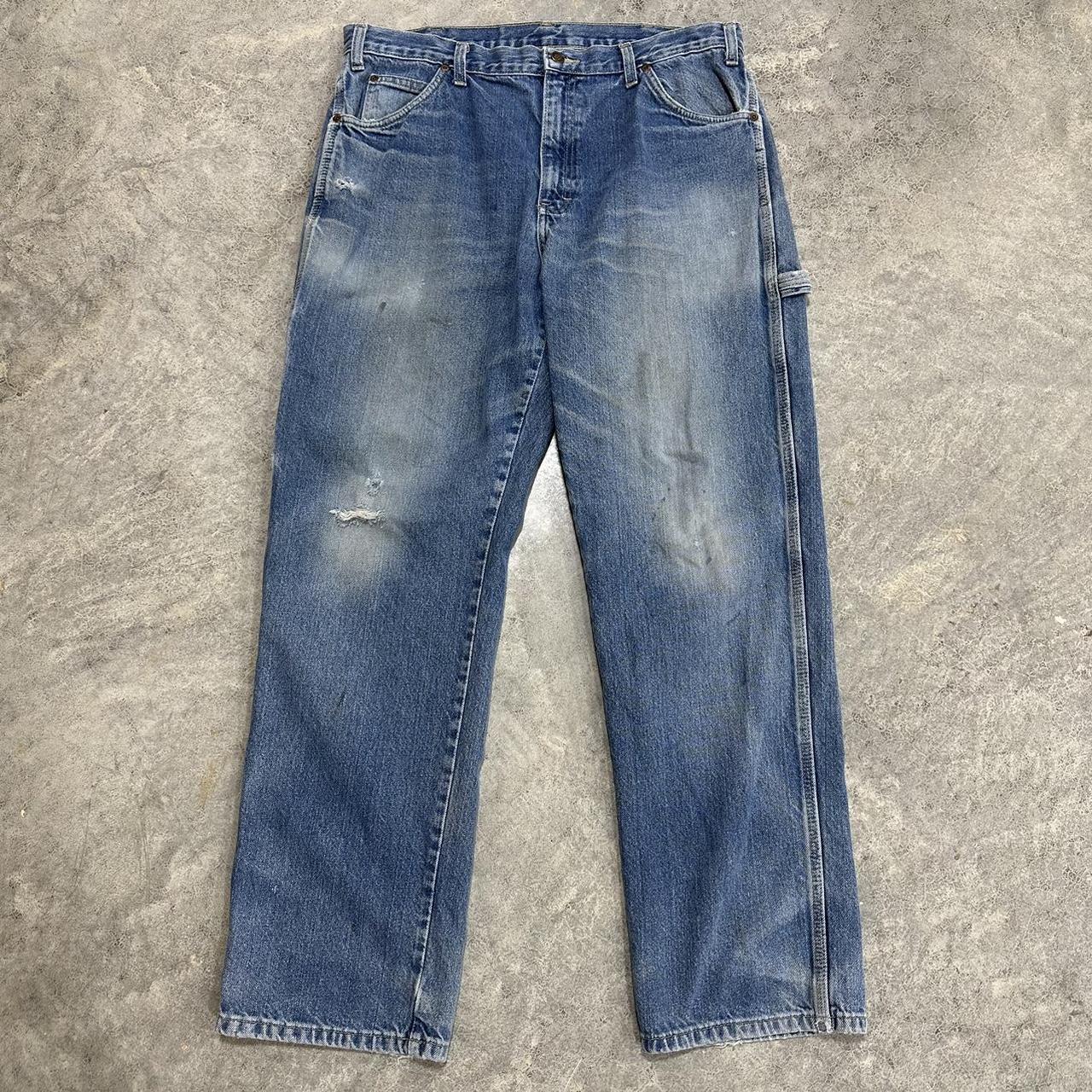 Dickies worn in denim work pants good condition... - Depop