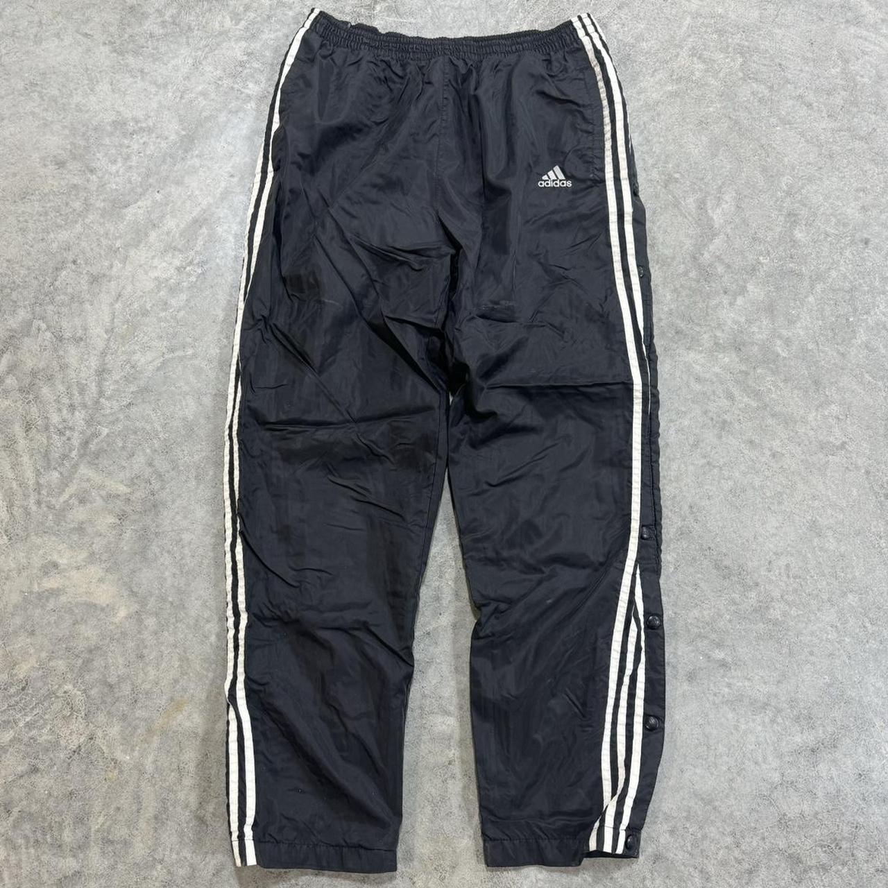 90s adidas black 3 stripe windbreaker pants button... - Depop