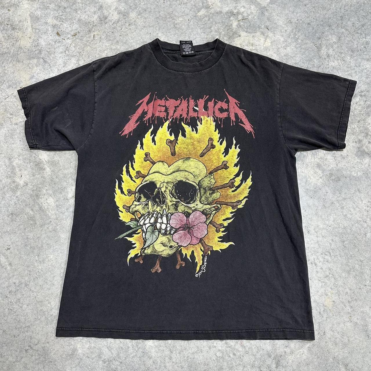 1990s Metallica pushead flaming skull shirt rare... - Depop