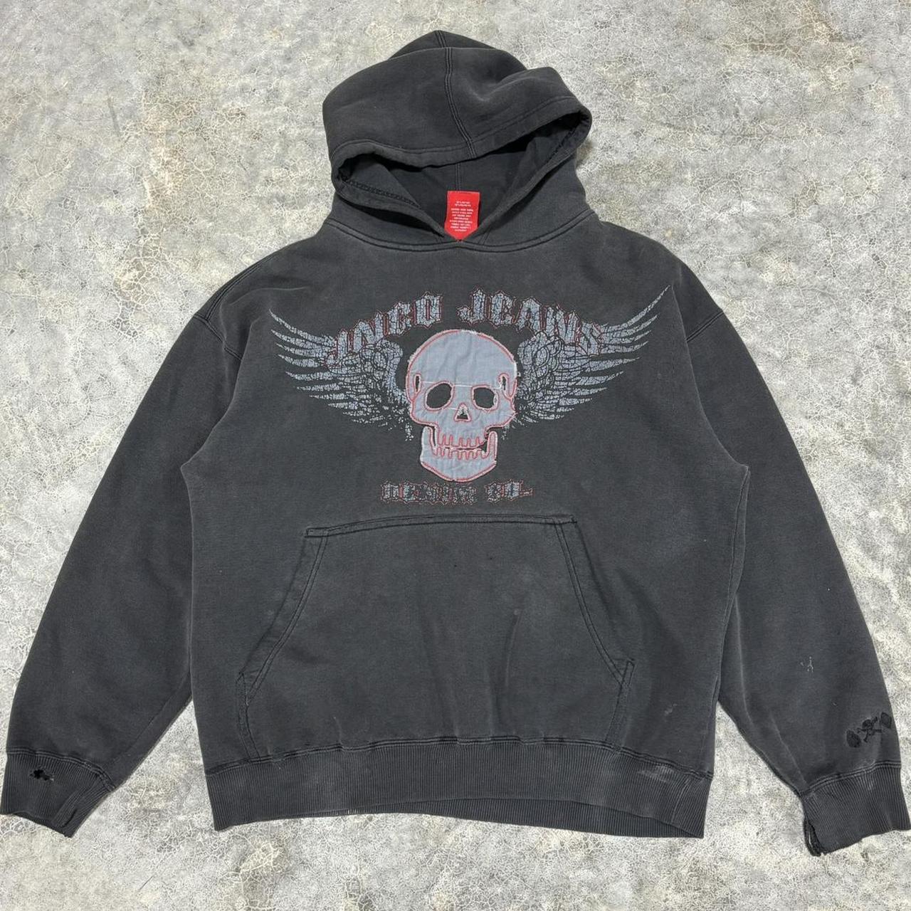 Jnco jeans skull hoodie black faded Good condition... - Depop