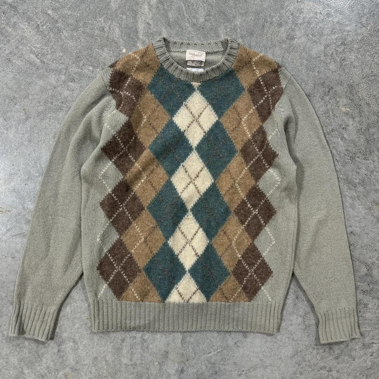 Wool argyle causal sweater earthtones Good... - Depop