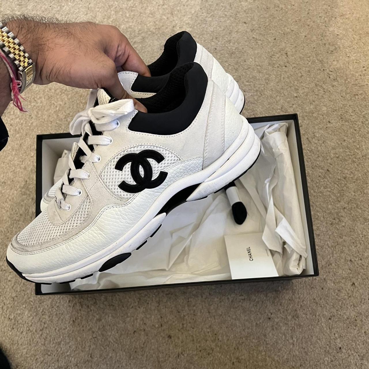 triple white chanel trainers