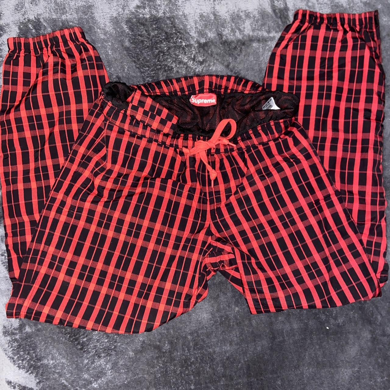 Supreme Nylon Plaid Track Pants in red and black -... - Depop