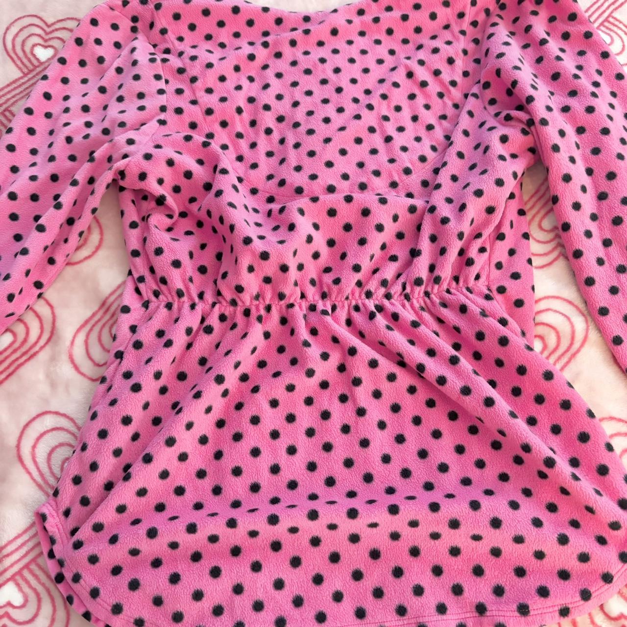 Betsey Johnson Pink And Black Polka Dot Top With... - Depop