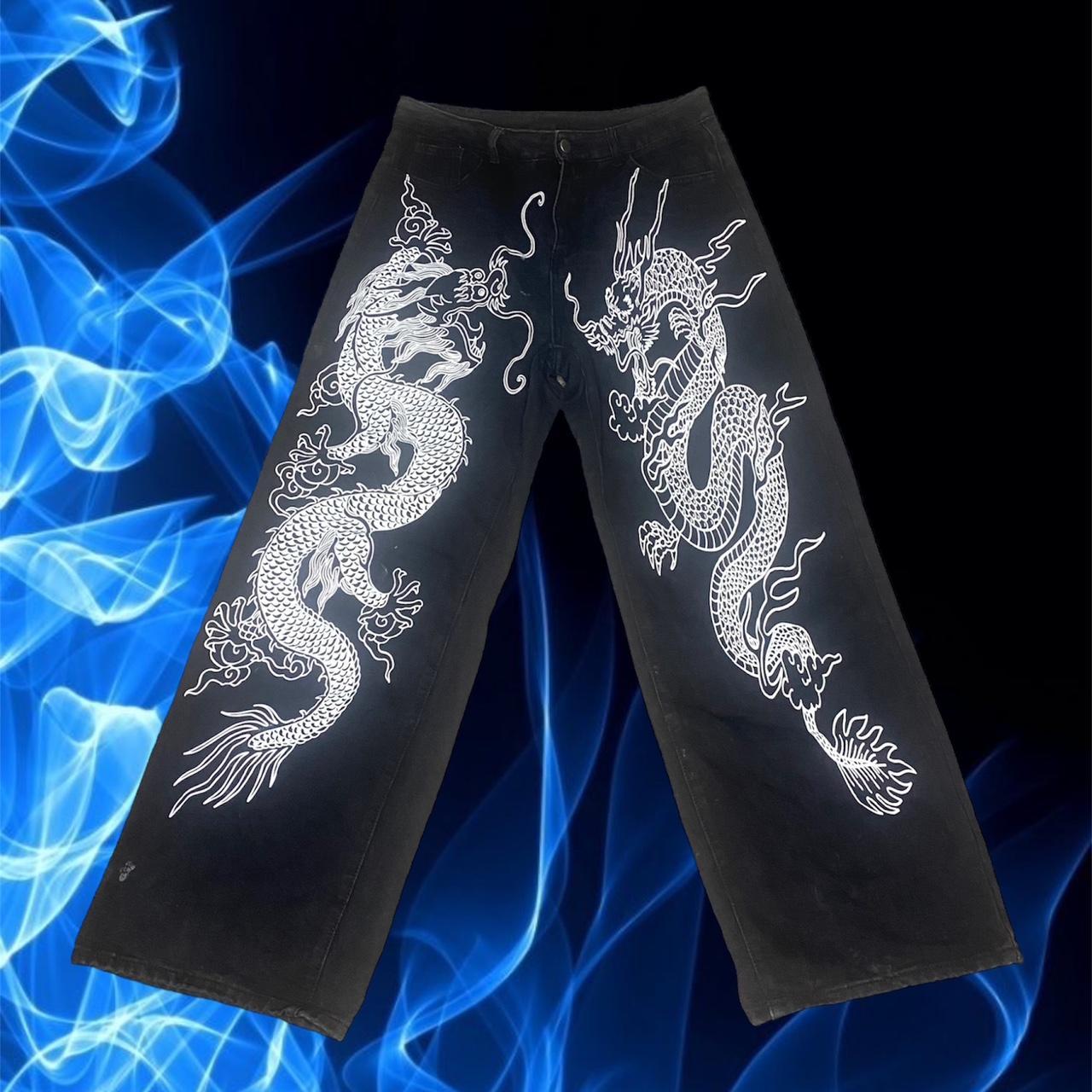 Shein Dragon Printed Jeans (front &... - Depop