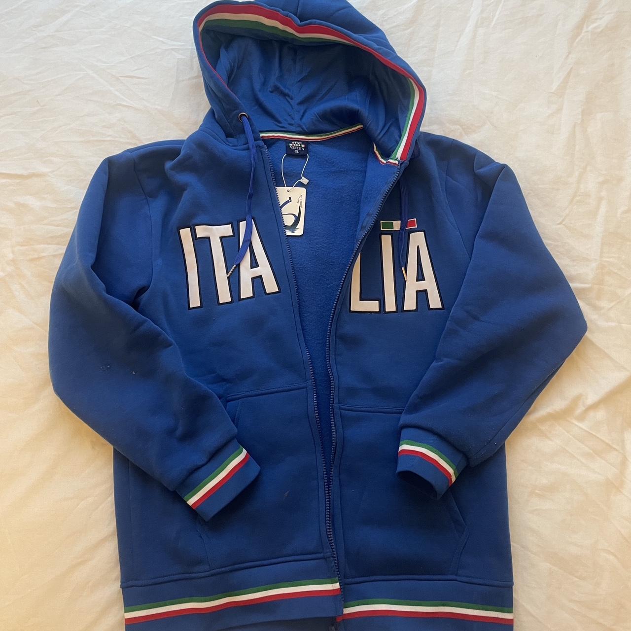 XL oversized royal blue Italia hoodie zip up... - Depop