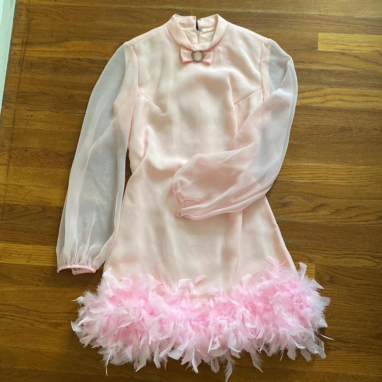 Upcycled vintage bow balloon sleeve with feather boa... - Depop