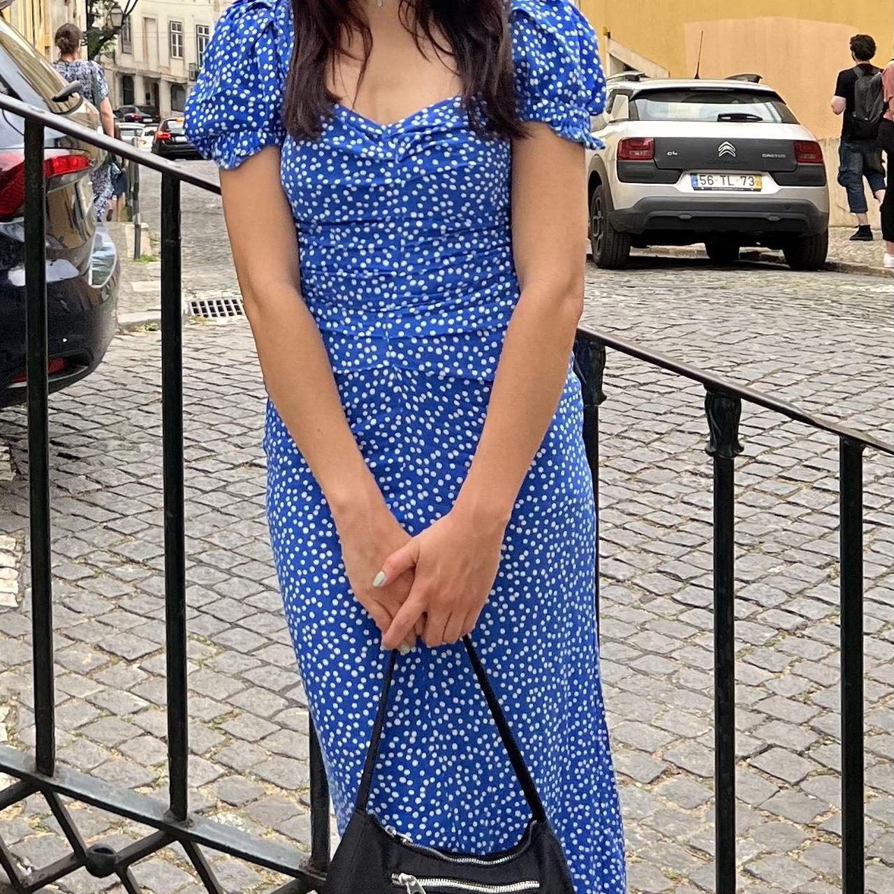 BNWT Zara blue polka dot dress can be worn off. Depop