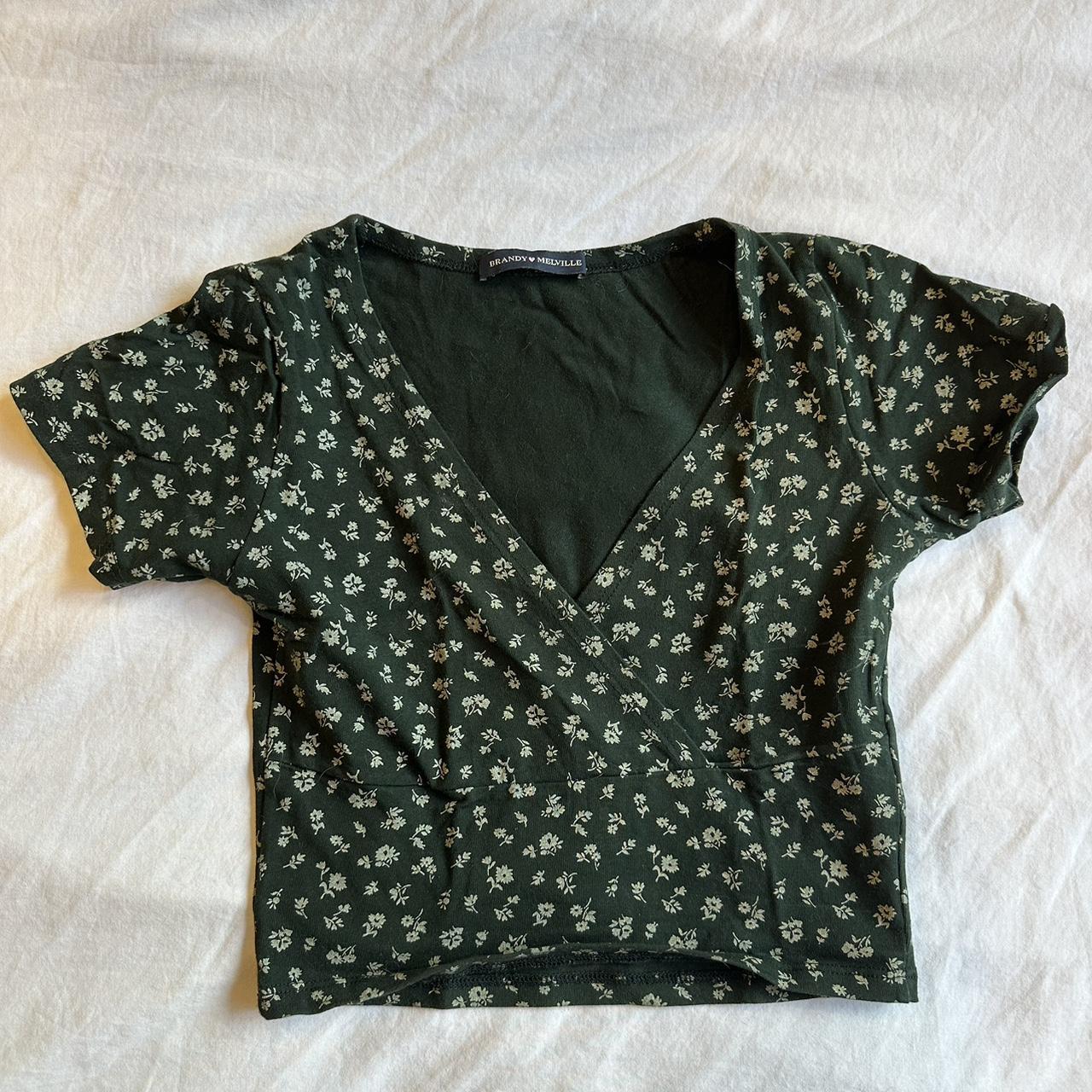 Brandy Melville Dark Green Floral Amara Top feel... Depop